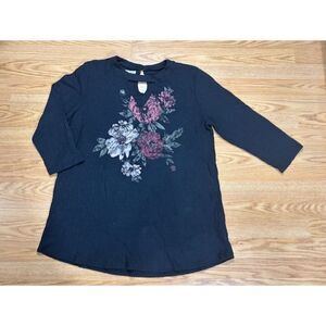 Maurice's XL - Waffle knit floral long sleeve shirt - key hole detail